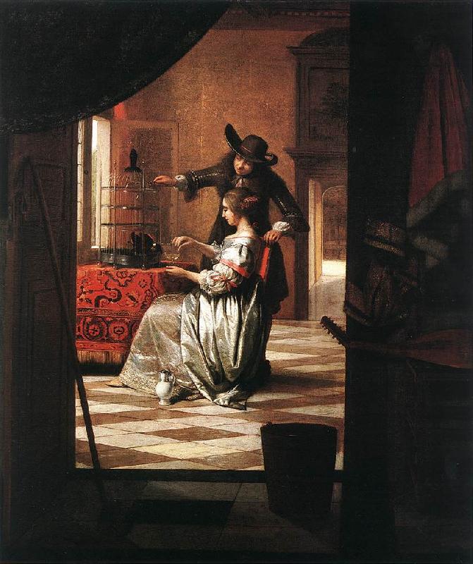 HOOCH, Pieter de Couple with Parrot sg oil painting picture